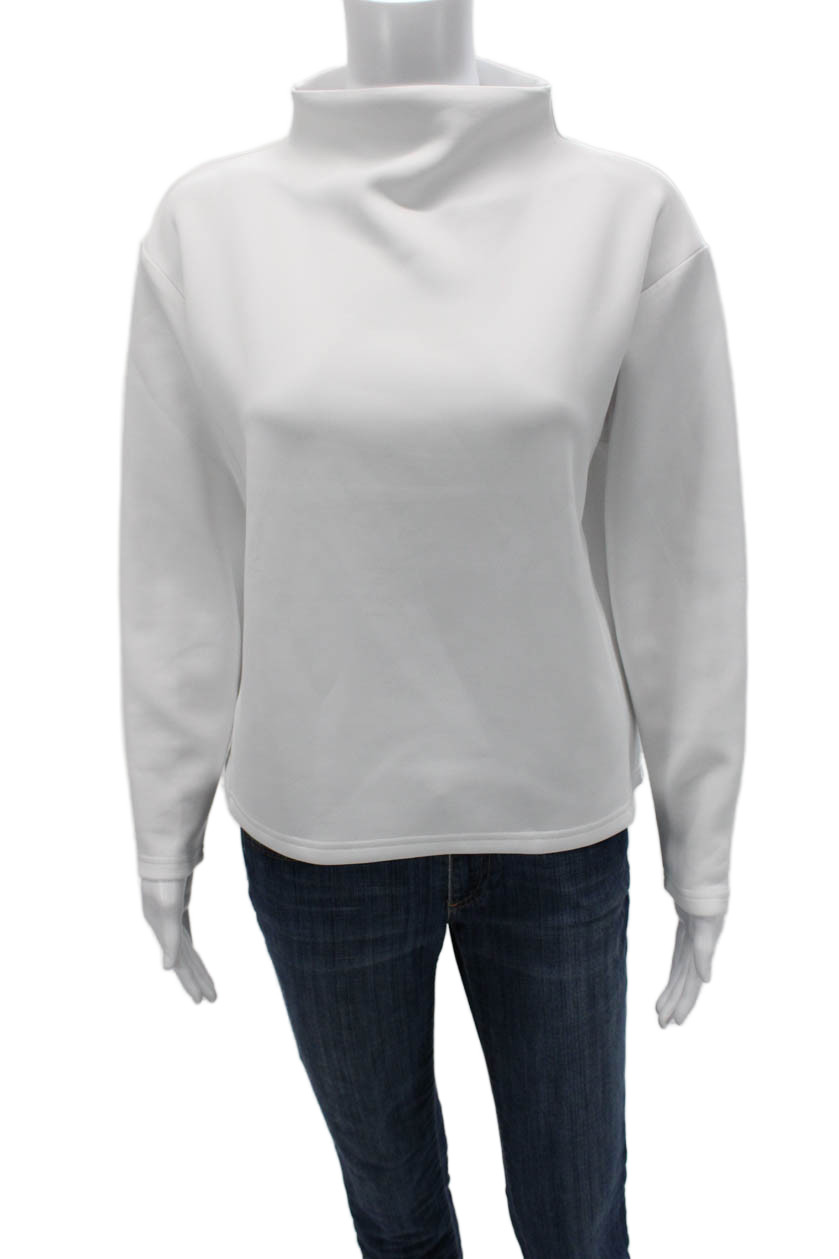 Aday Womens Basic White Mock Neck Long Sleeve Cot… - image 1