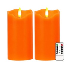 Flameless Candles Light Set of 2 6x3 Flickering Fall LED with Remote  Timer