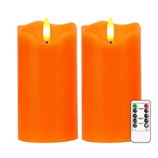 Flameless Candles Light Set of 2 6x3 Flickering Fall LED with Remote & Timer