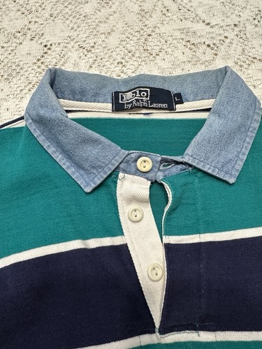 Polo Ralph Lauren Men Rugby Shirt Long Sleeve Green Blue Striped Large vintage by Ralph Lauren, Size L, $73 - Photo 5