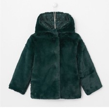 NWT JACADI Green Faux Fur Hooded Jacket - Size 4 Years