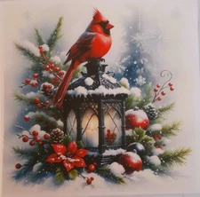 2 individual Paper Decoupage BEVERAGE NAPKINS - CARDINAL BIRD COASTER SIZE 1 MOT