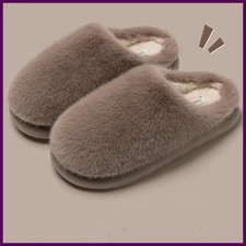 Faux Furry Warm Home Cotton Slippers Women 2025 Winter Closed Toe Platform Plush