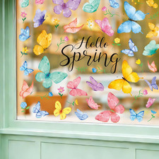 8 Sheets Spring Window Clings Stickers Watercolor Butterfly Floral Window Decals