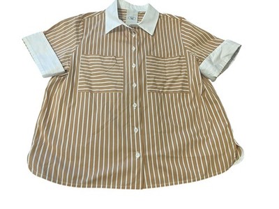 MILVA-MI Made in Italy Women's Size 38 European Striped Button Up Top 98% Cotton
