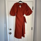 Rusty Rustic Long Dress NWT BANANA REPUBLIC SIZE S Dress Midi RUSTIC ORANGE BLOUSON Puff Sleeve ...