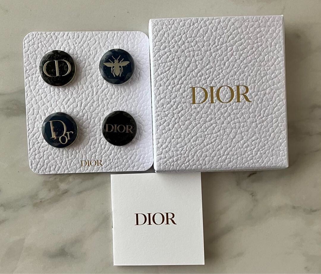 Christian Dior Round Brooch Pin Badges 4pcs Black Accessory