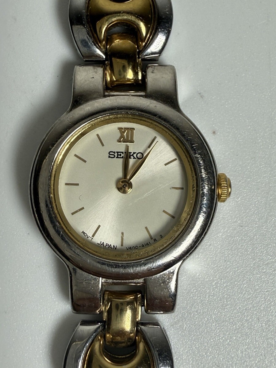 Vintage Seiko Ladies V400-1140 Gold Tone 18mm Quartz Watch 7
