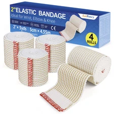 4PC Cotton Elastic Bandage 2''x15ft Elastic Compression Wrap First Aid for Sport