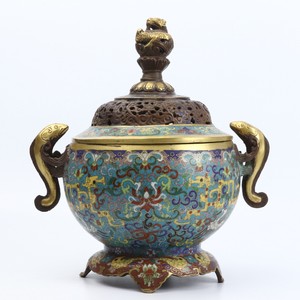 Antique Chinese Cloisonne Gilt Bronze Censer Incense Burner