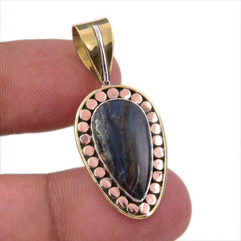 Natural Pietersite Gemstone 925 Solid Sterling Silver TwoTone Pendant 1.50