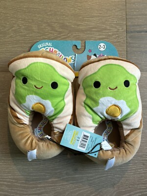 Squishmallows Slippers Shoe Size 2-3 Boys Girls Plush Sinclair Avocado Toast NWT