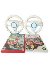 Mario Kart 8 Wii U + MySims Racing Wii w/ 2 Nintendo Racing Steering Wheels Cars