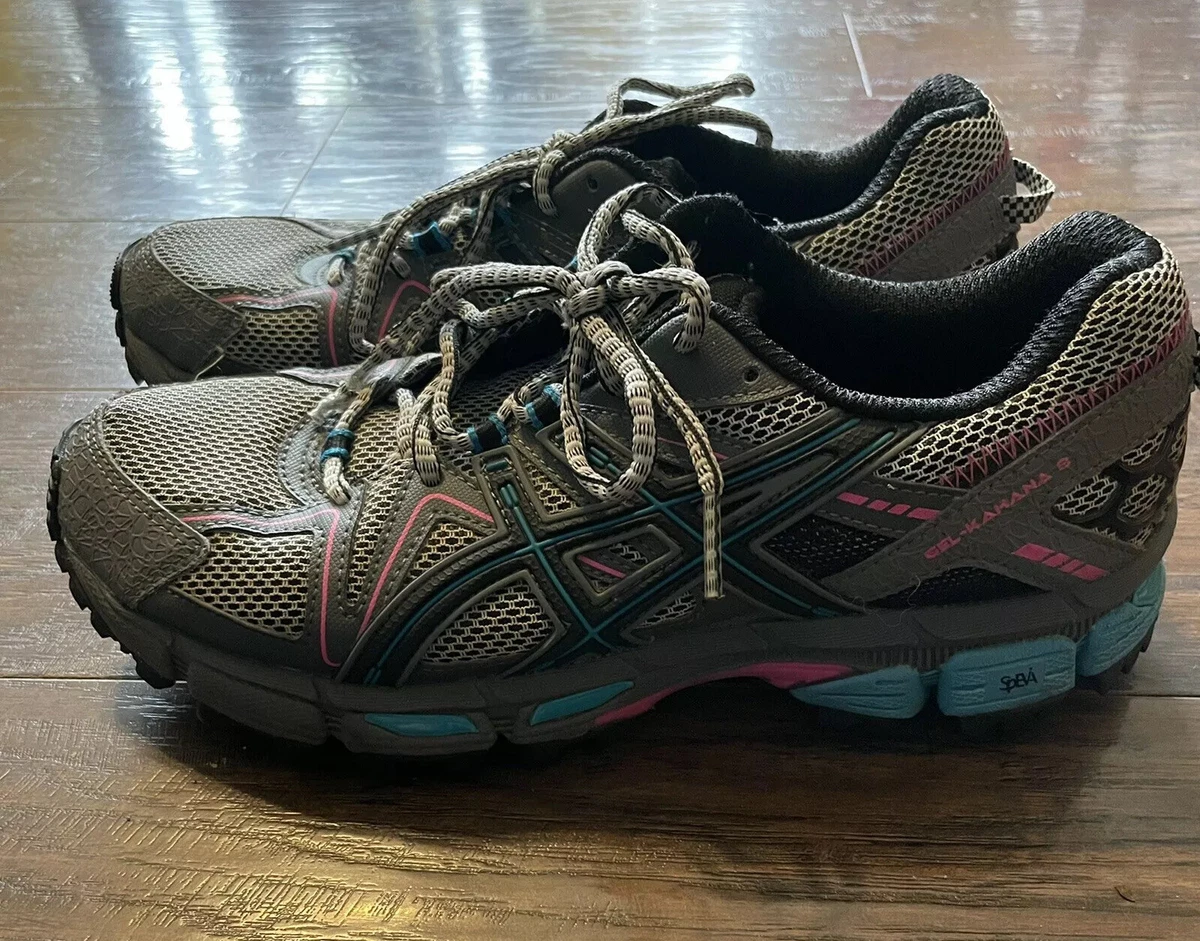 ASICS Womens Gel Kahana 8 Black Island Blue Pink Glow Running Shoes Size 8