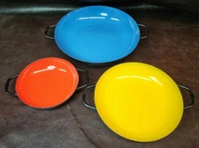 Set of 3 Vintage Huta Silesia Nesting Saute Pans, MCM/VG-