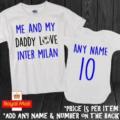 Inter Milan Daddy Mummy Grandad Personalised Bodysuit Babygrow Romper Football