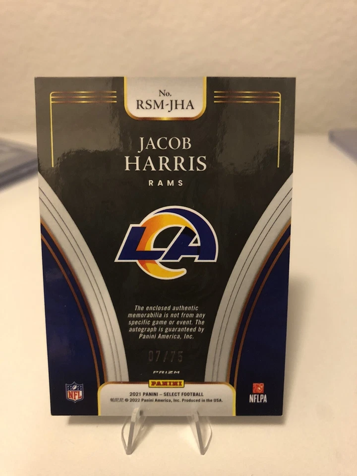 2021 Select Signature Memorabilia Blue Color Match /75 Jacob Harris Auto RC Rams - Image 2 of 2