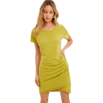 Wishlist NWOT T Shirt Dress Ruched Side Short Sleeve Lime Green Large