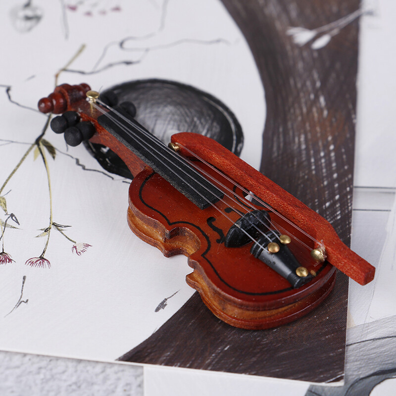 Dollhouse Violin Mini Wooden Instruments Miniature Fiddle Wooden