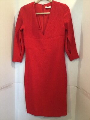 SCANLAN THEODORE AUSTRALIA Red Dress US 6 Bubble Knit Empire Sheath Deep V  Neck | eBay
