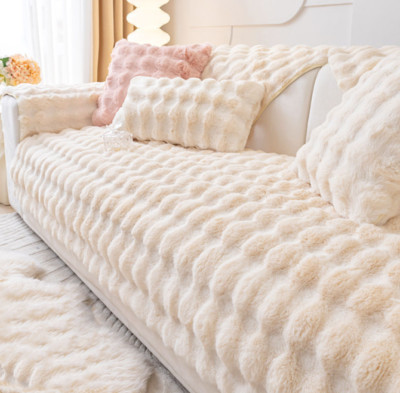Funny Fuzzy Cosy Plush Solid Colour Non-Slip Couch Cover Soft Warm Cushion