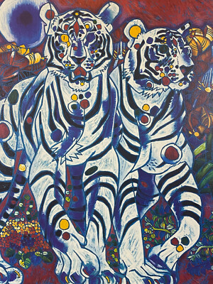 Jiang Tiefeng signierte Serigraphie Afrika Tiger massiv gerahmt Kunstdruck