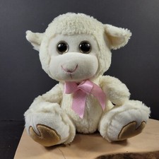 Fluffy Lamb Sheep Plush KellyToy Animal White 10" Pink Bow Glitter Eyes EASTER