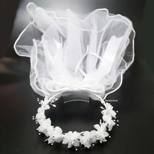 First Holy Communion Veil Girls White Flowers Head Band Primera Comunion