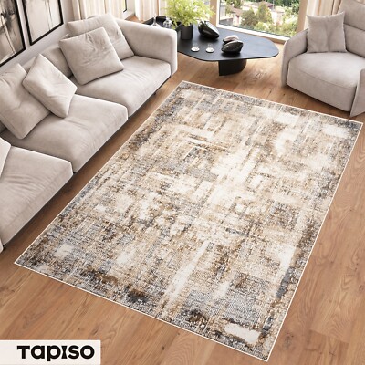 Teppich Kurzflor Beige Creme Griechisch Muster Glanzeffekt Wohnzimmer ÖKOTEX