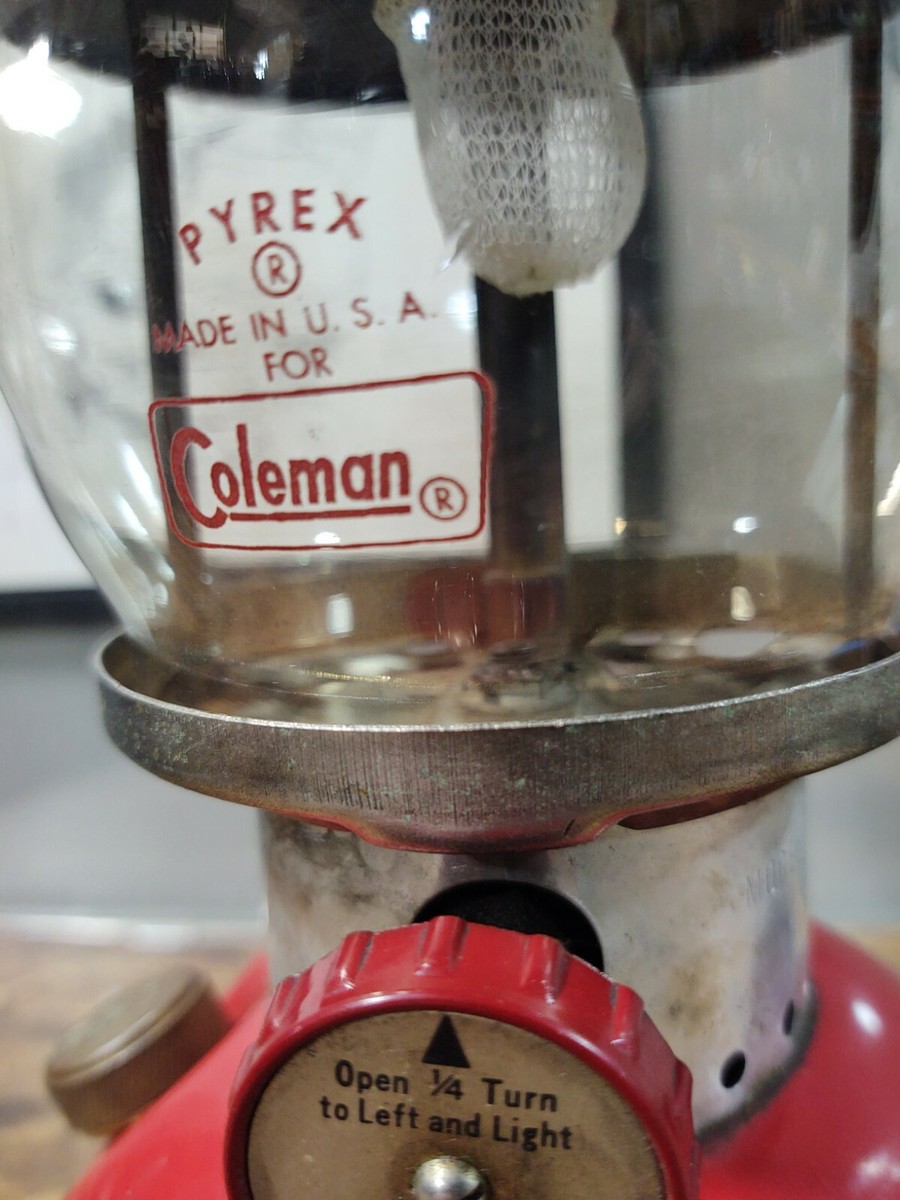 Coleman 1960 Lantern Red 200A with Pyrex Globe Camping Dated