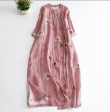 New Women's Han Fu Chinese Style A Line Long Dress Summer Embroidered Qipao Gift
