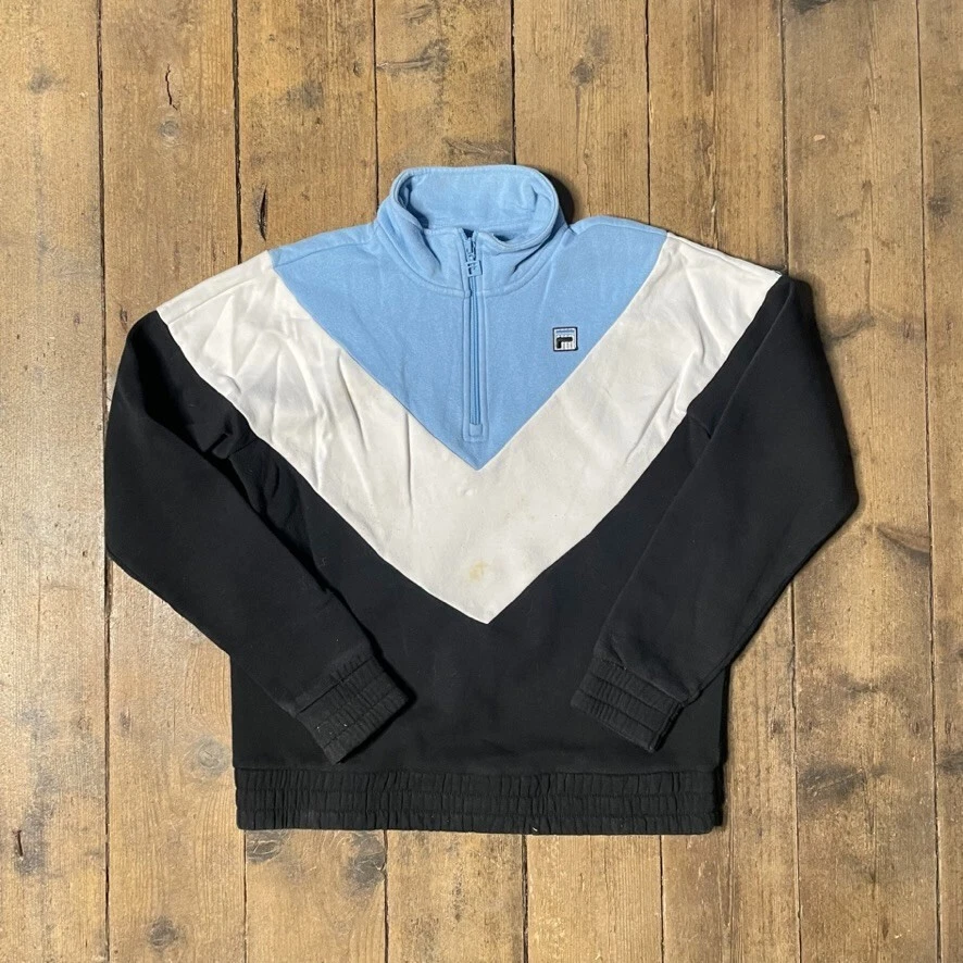 Fila Sweatshirt Y2K Logo Half Zip Sports Jumper Black Womens