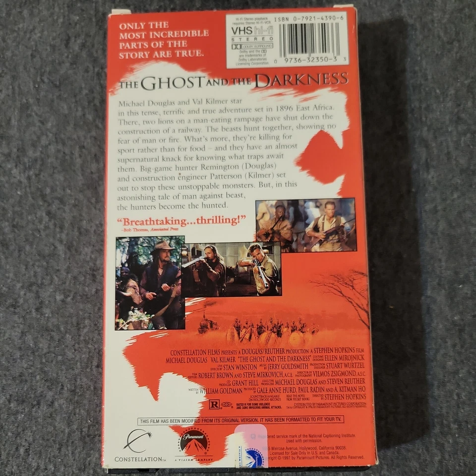 The Ghost and the Darkness (VHS, 1997) Michael Douglas Val Kilmer Paramount  - Image 2 of 4