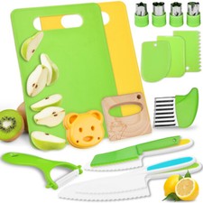 17PCS Toddler Kitchen Knife Set with Cutting Board for Kids Safe Real Cooking