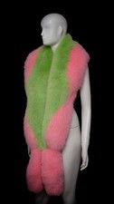 Pink Green Fox Fur Women's Stylish Oversize Scarf Boa Stole Shawl Collar Tails