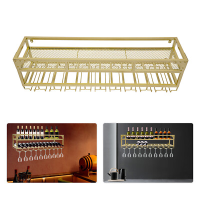 Wall-Mounted Wine Rack, Industrial Wine Rack with Glass Holder, Liquor Shelves