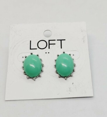 LOFT Earrings Jade Green Gold one Oval POST  1'' New on card