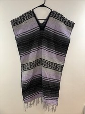 Mexican Serape Poncho Made in Mexico Purple Black Grey Polyester Acrylic