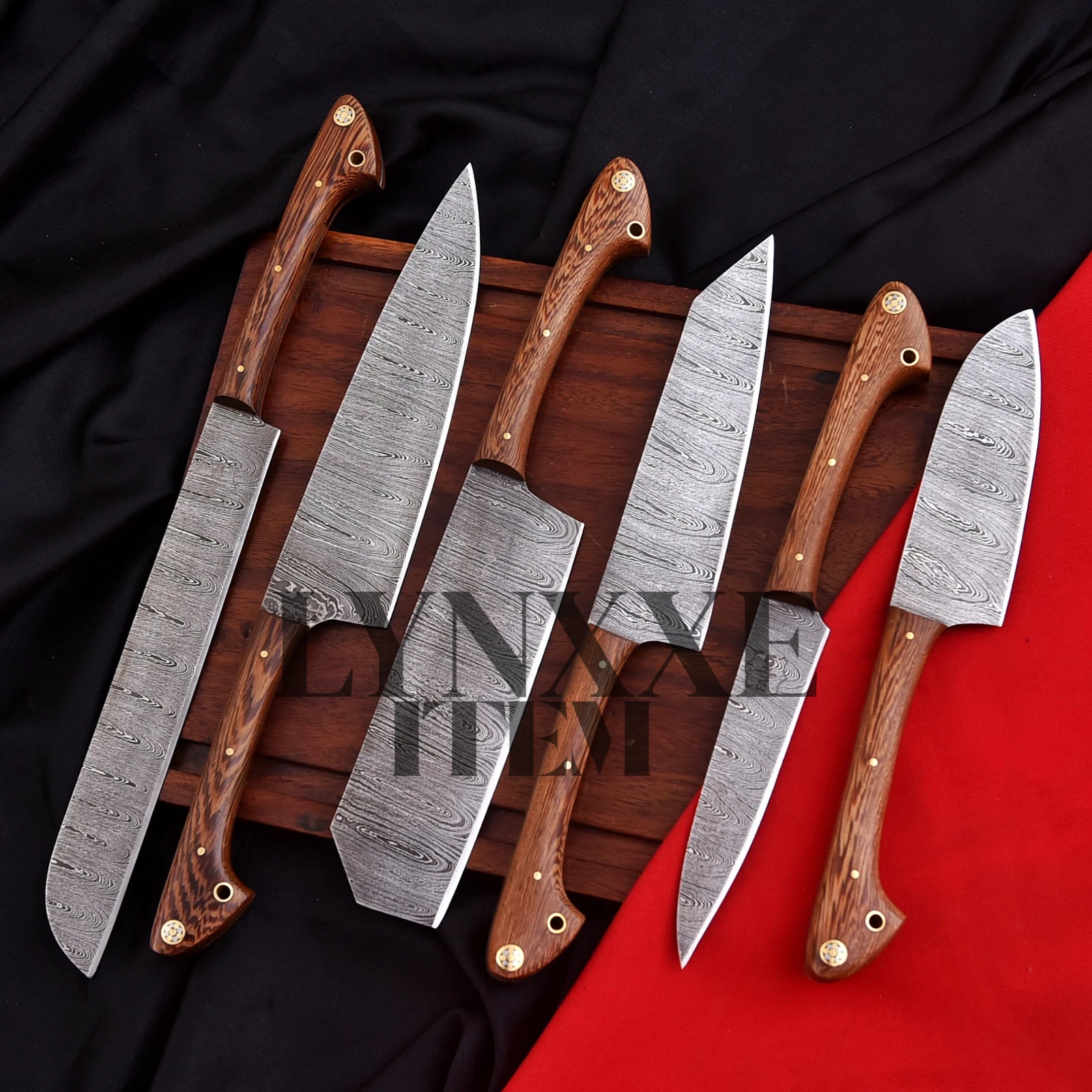 6PCS Damascus Steel Chef Knife Set Kitchen Knives w/ Leather Roll Bag WoodHandle