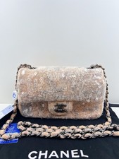 Auth Chanel Classic Flap Champagne Pink Sequin Chain Shoulder Bag Silver HW Rare