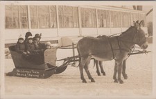 Children s Team Poland Spring Maine ME Donkey Sled Winter Scene RPPC Postcard