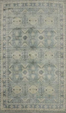Handmade Transitional Beige & Light Blue Oushak Living Room Area Rug 7x10 Ft