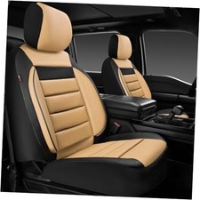 Faux Leather Car Seat Covers Front Seats Only, 3D Foam Black and Beige Front