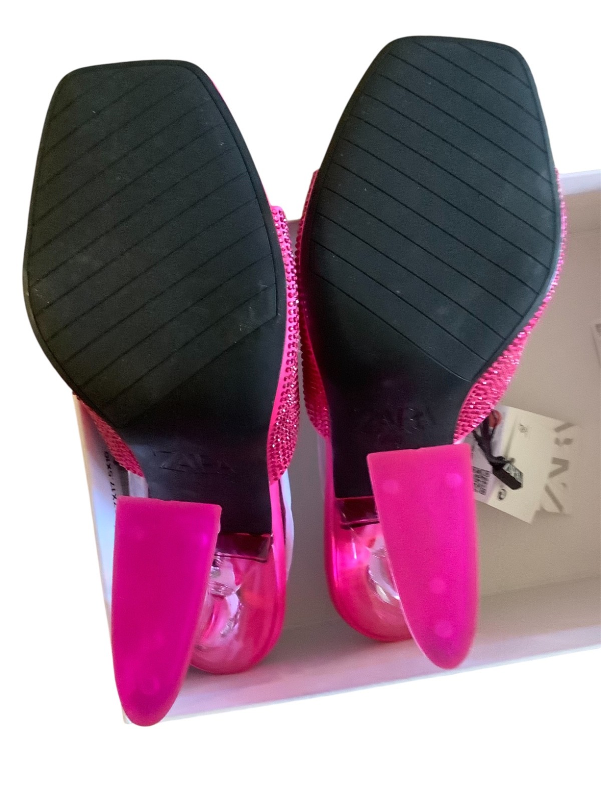 Zara Hot Pink Methacrylate Heels Sandals NWT Crystal Slip Ons Open Toe New 4in g image 5