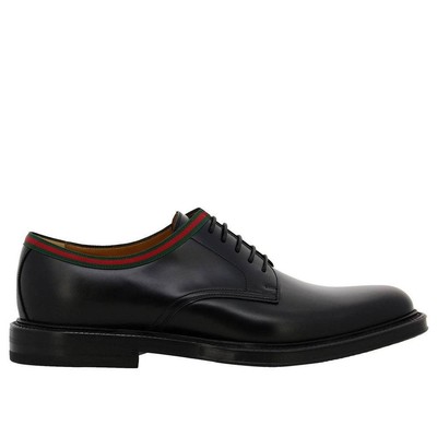 Gucci Men's Web Leather Derby Dress Shoes Black | eBay