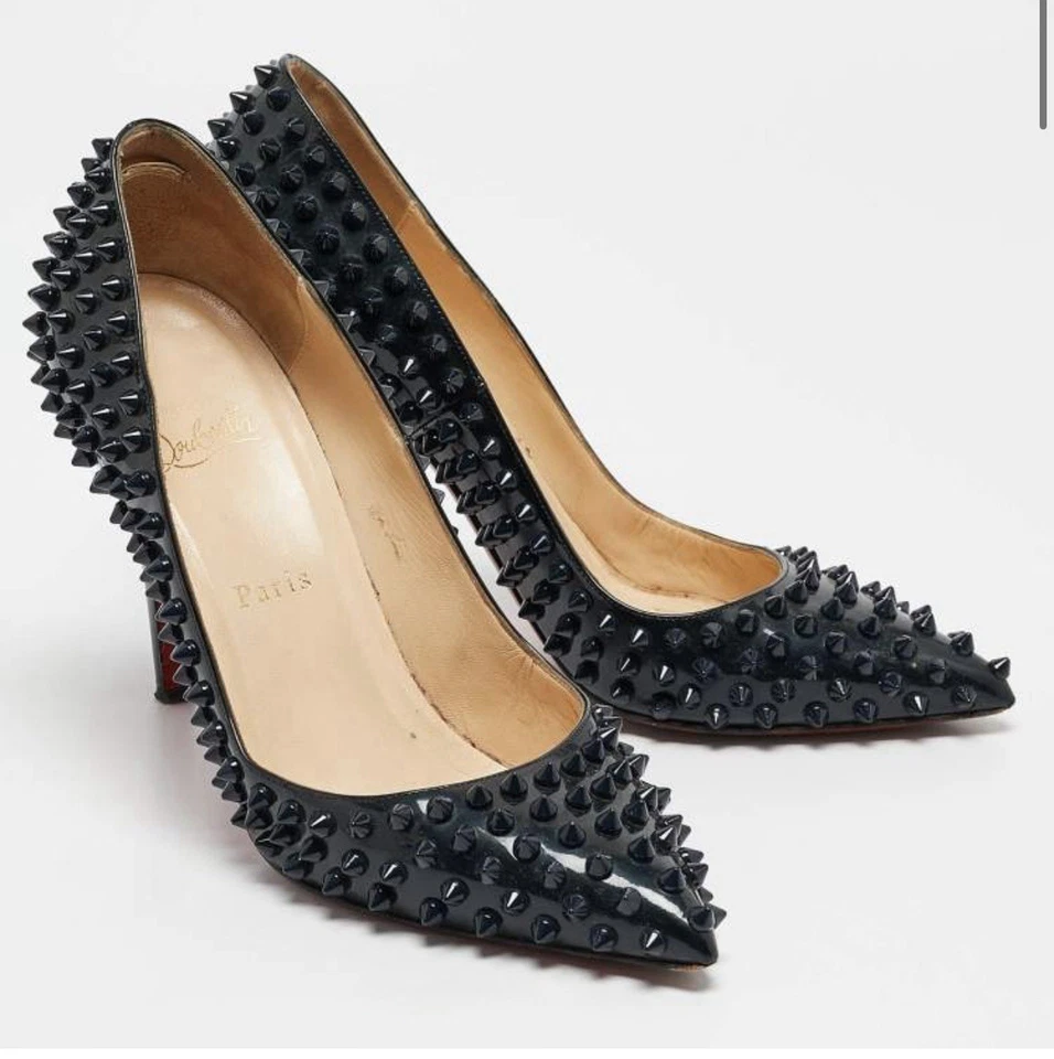 Christian Louboutin Black Patent Leather Pigalle Spikes Pumps Size 39 - Image 4 of 4