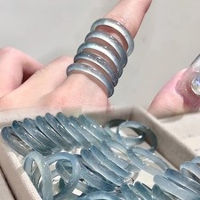 Certified natural jadeite ice Blue water Simple and slim ring 15-20MM