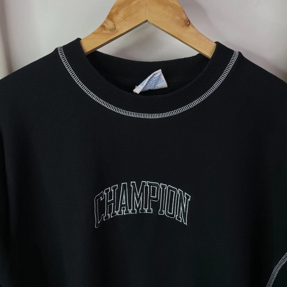 Champion Sweatshirt Mens Medium Black Reverse Weave Crew Neck Pullover Knit - image 4 of 4
