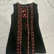 Free People Women's S Black Floral Embroidered Button Front A-Line Dress