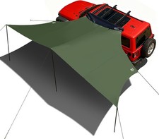 Blackout Coating Car Awning, 19x9.8ft, Green | Retractable Roof Rack